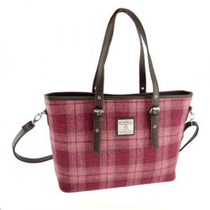 HARRIS TWEED 'SPEY' TOTE BAG - SALMON PINK CHECK