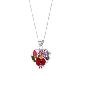 PENDANT - MEDIUM HEART MIXED FLOWERS