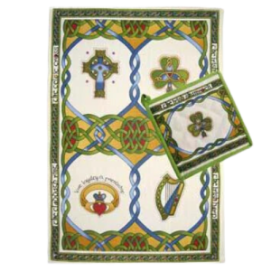 TEA TOWEL & POT HOLDER SET - IRISH WEAVE SHAMROCK