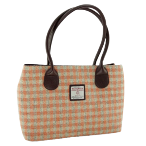 HARRIS TWEED CASSLEY BAG - CORAL GINGHAM