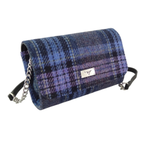 Harris Tweed 'Strathy' Wallet Shoulder Bag in Blue & Purple in Stewart Tartan