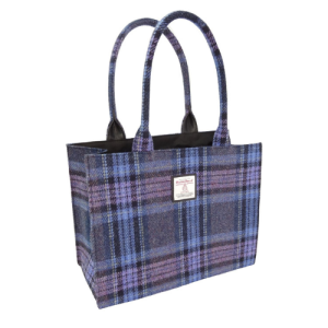 Full Harris Tweed 'Glencoe' Large Tote in Blue & Purple Stewart Tartan