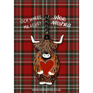 Keyring - Highland Coo Holding Heart